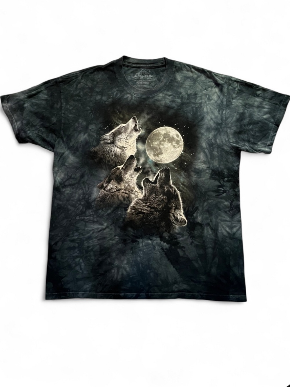 100% cotton size L usa made Y2K the mountain Graphic Wolf Moon Tie-Dye Tee Black